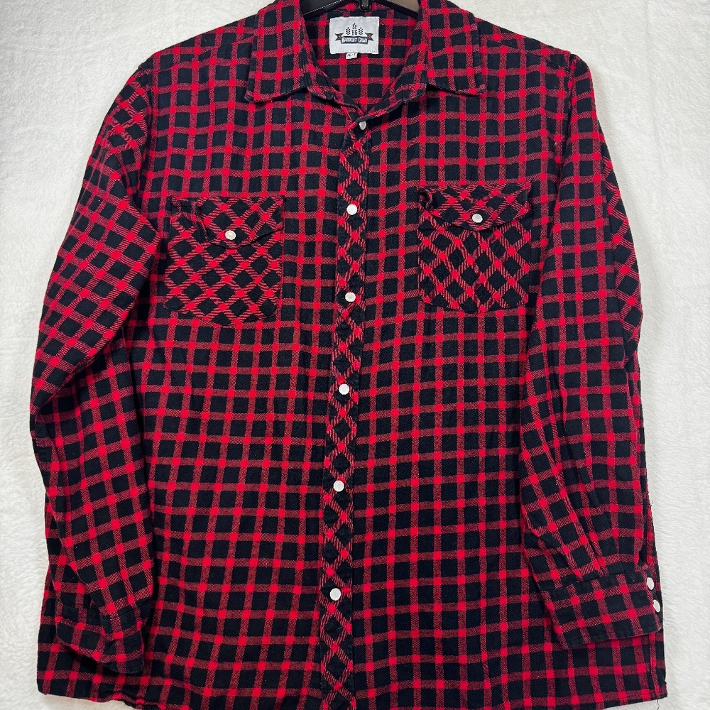 Harvest Gear Buffalo Plaid Shirt Mens Size XLT Red Black Flannel Long Sleeve